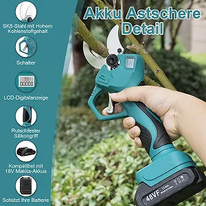 Секатор Aolawco електричний бездротовий Сумісний з Makita 18 V з LCD-дисплеєм і 4-рівневим регулюванням леза synthetic.ua - Фото 1