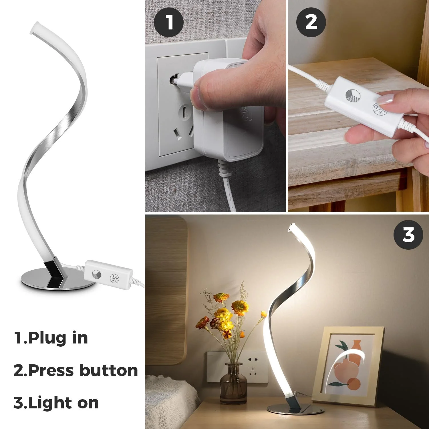 Настільні лампи LED комплект 2 шт. спіральні димовані сенсорне управління S-подібні металеві 3000 K - 5000 K, фото №4