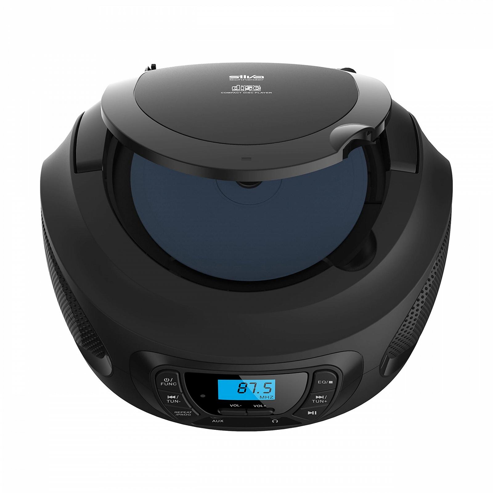 Магнитола CD-проигрыватель Silva Schneider PCD 25.1 с FM PLL радио, ЖК-дисплеем, памятью на 30 станций, AUX-In и разъемом для наушников, питание от сети/аккумулятора Черный, фото №4