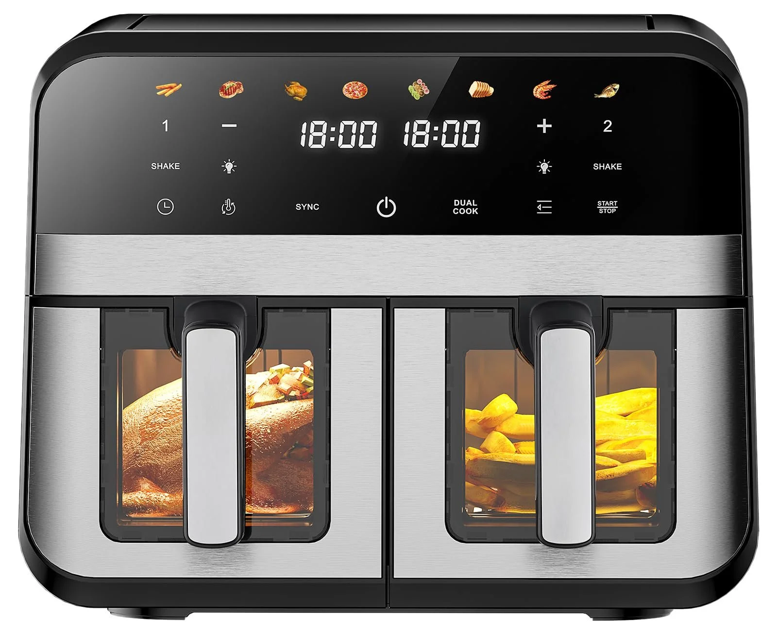 Мультипечь 9л Dual Zone 1800Вт смотровое окно сенсорный экран 8-в-1 Sync XXL 4.5л+4.5л, фото №1 Мультипечь 9л Dual Zone 1800Вт смотровое окно сенсорный экран 8-в-1 Sync XXL 4.5л+4.5л, фото №1