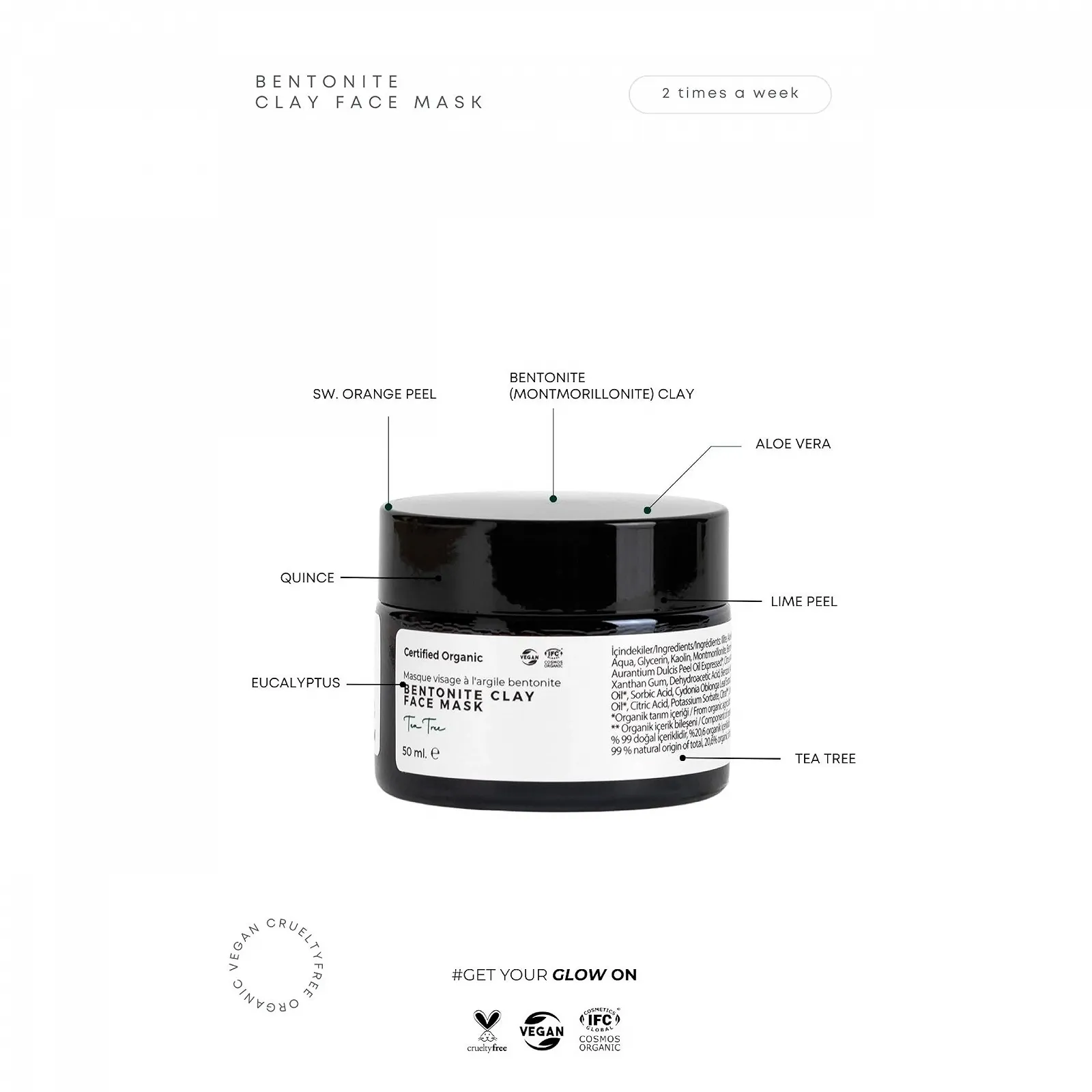 Маска Глина Bentonite Versew Organic Vegan для вирівнювання тону шкіри, фото №3