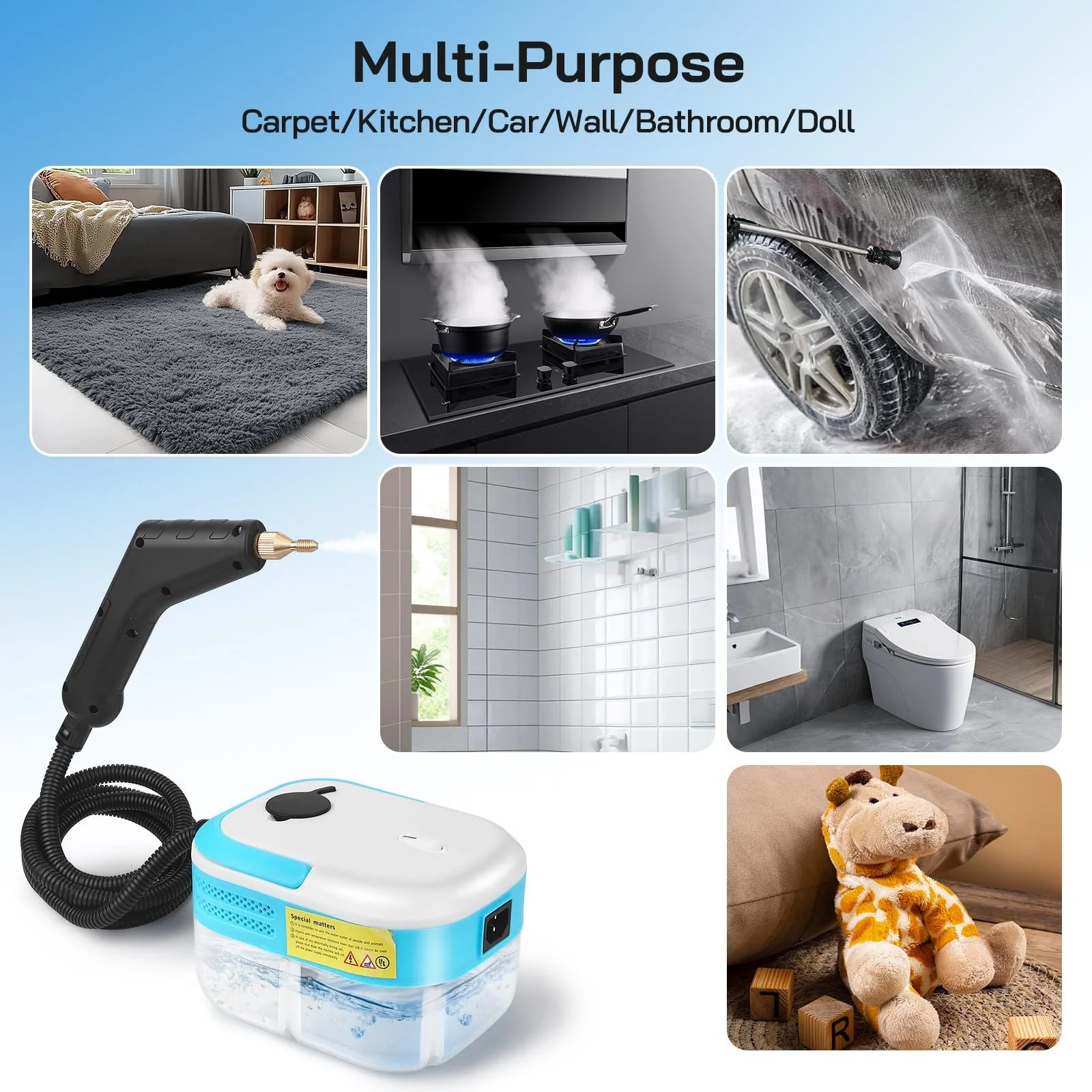 Пароочисник ручний 1500 Вт 1200 мл 3.0 бар з 7 аксесуарами, фото №7