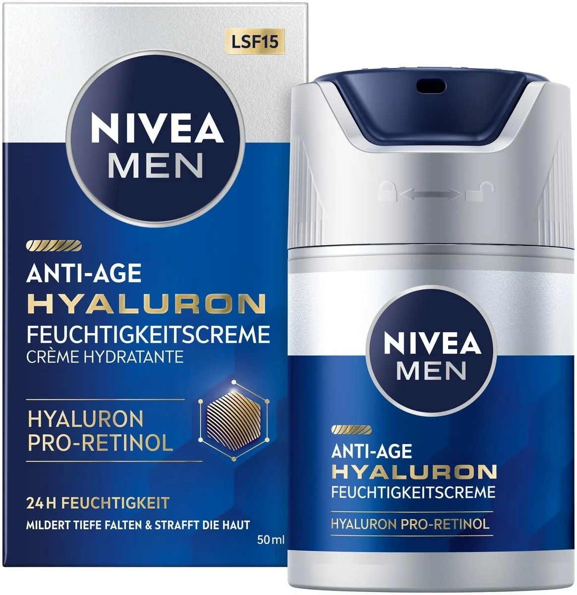 Денний крем NIVEA MEN Anti-Age Hyaluronic зволожувальний Pro-Retinol SPF 15 50 мл, фото №1 Денний крем NIVEA MEN Anti-Age Hyaluronic зволожувальний Pro-Retinol SPF 15 50 мл, фото №1