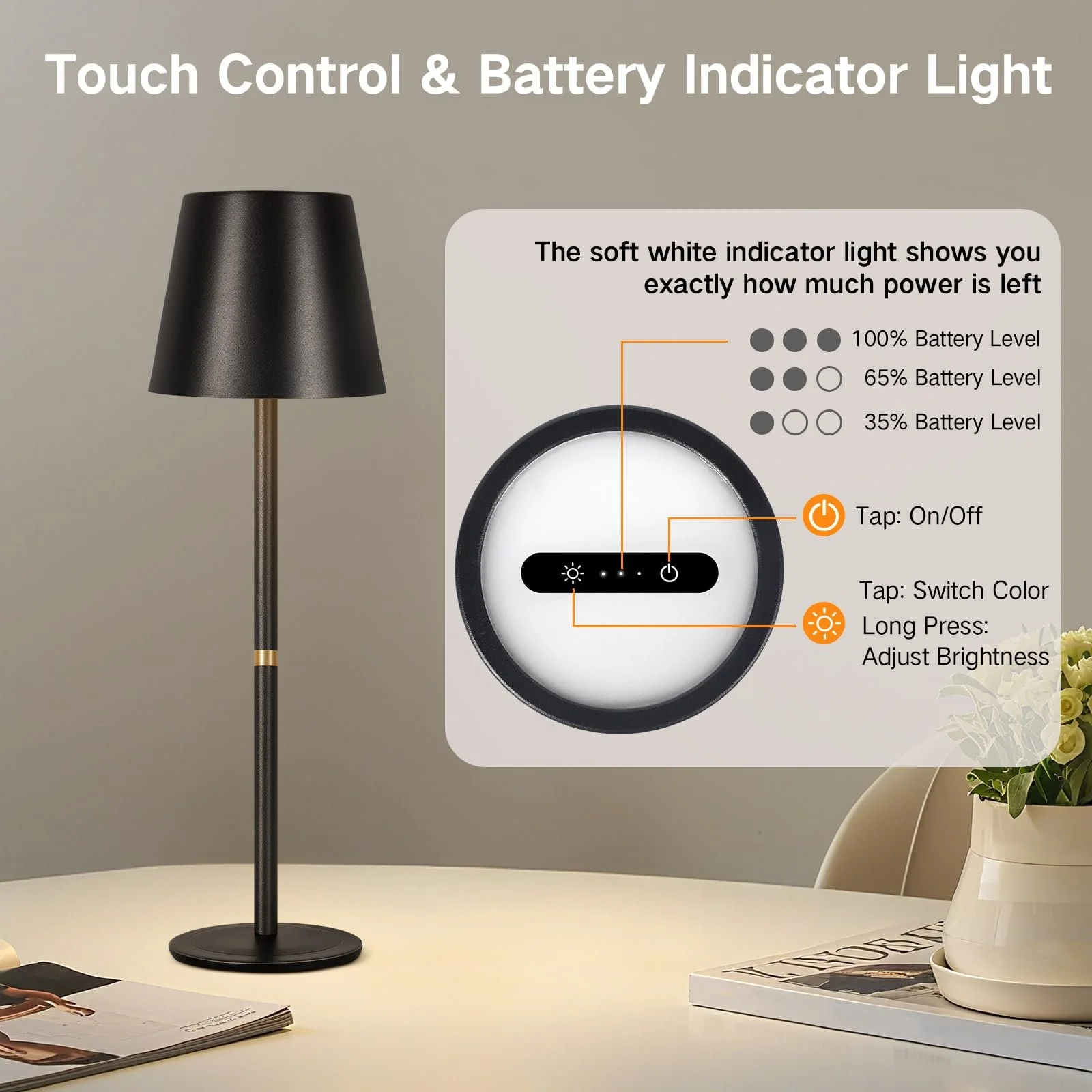 Настільна лампа LED OUTON Бездротова Акумуляторна Сенсорна 3 колірні температури 4000 mAh USB-C IP54 Набір з 2 шт., фото №3
