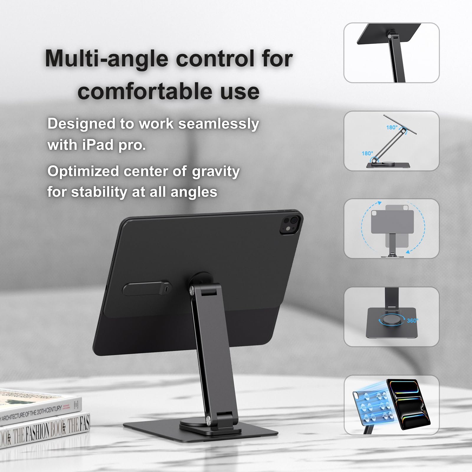 Магнітна Підставка для Планшета з Функцією Бездротової Зарядки, 18 Вт, Обертання 360градусів, Алюмінієвий, фото №8