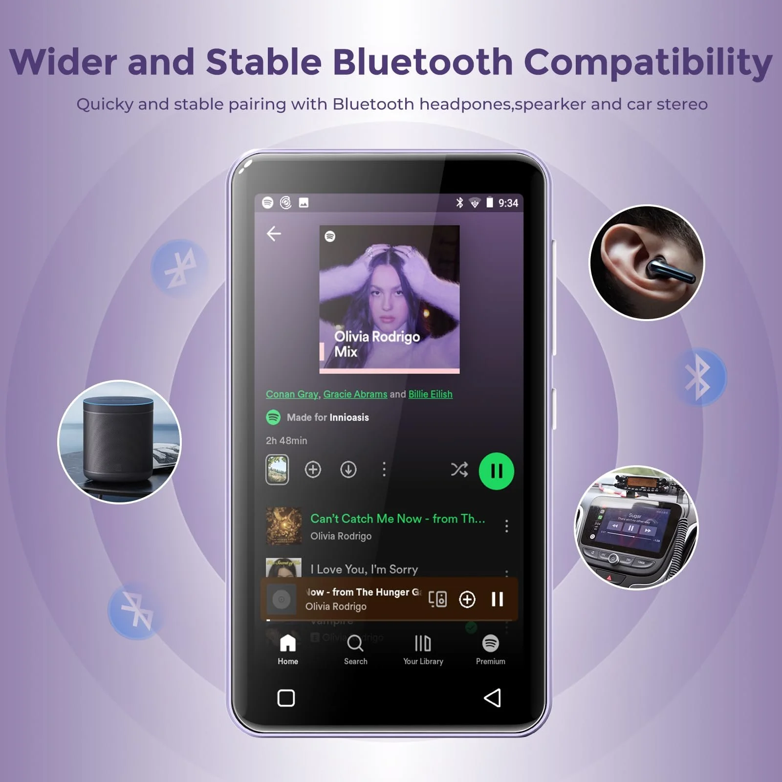 MP3-плеер Innioasis 80 GB с Bluetooth и WiFi, со Spotify, Spotify Kids, Pandora, Audible, 4.0-дюймовый сенсорный экран Фиолетовый, фото №6