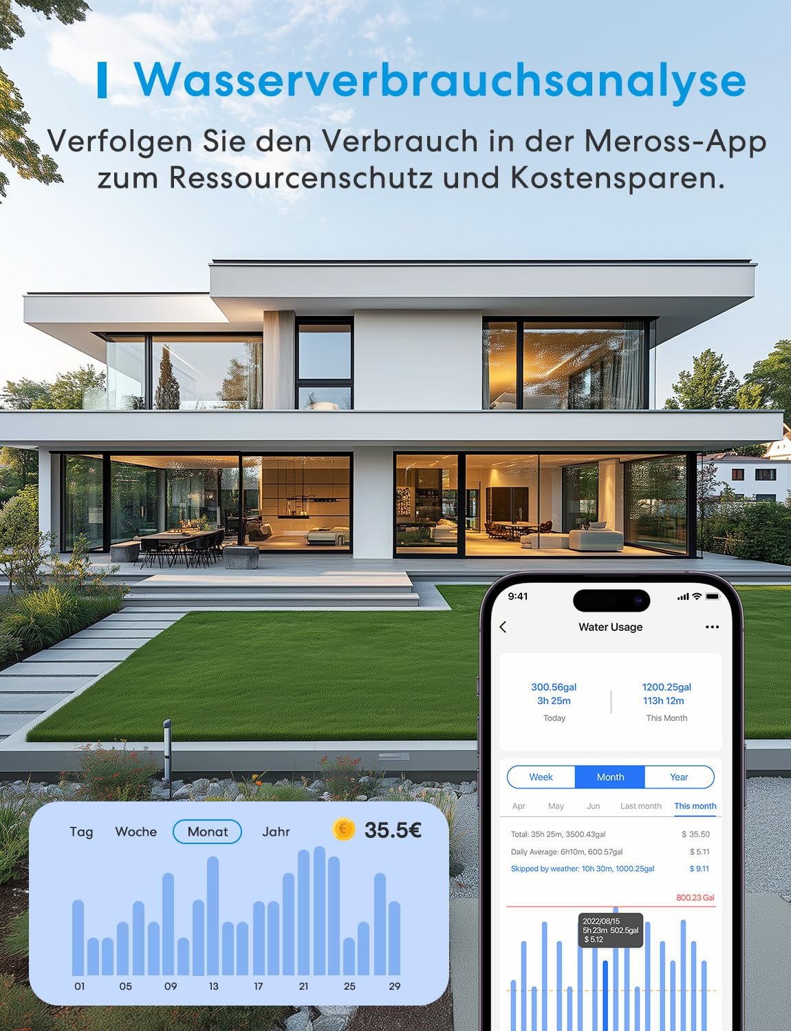 Контролер, таймер поливу Meross WiFi MSH450/MSH400 Моніторинг споживання води HomeKit Alexa Google Home, фото №6