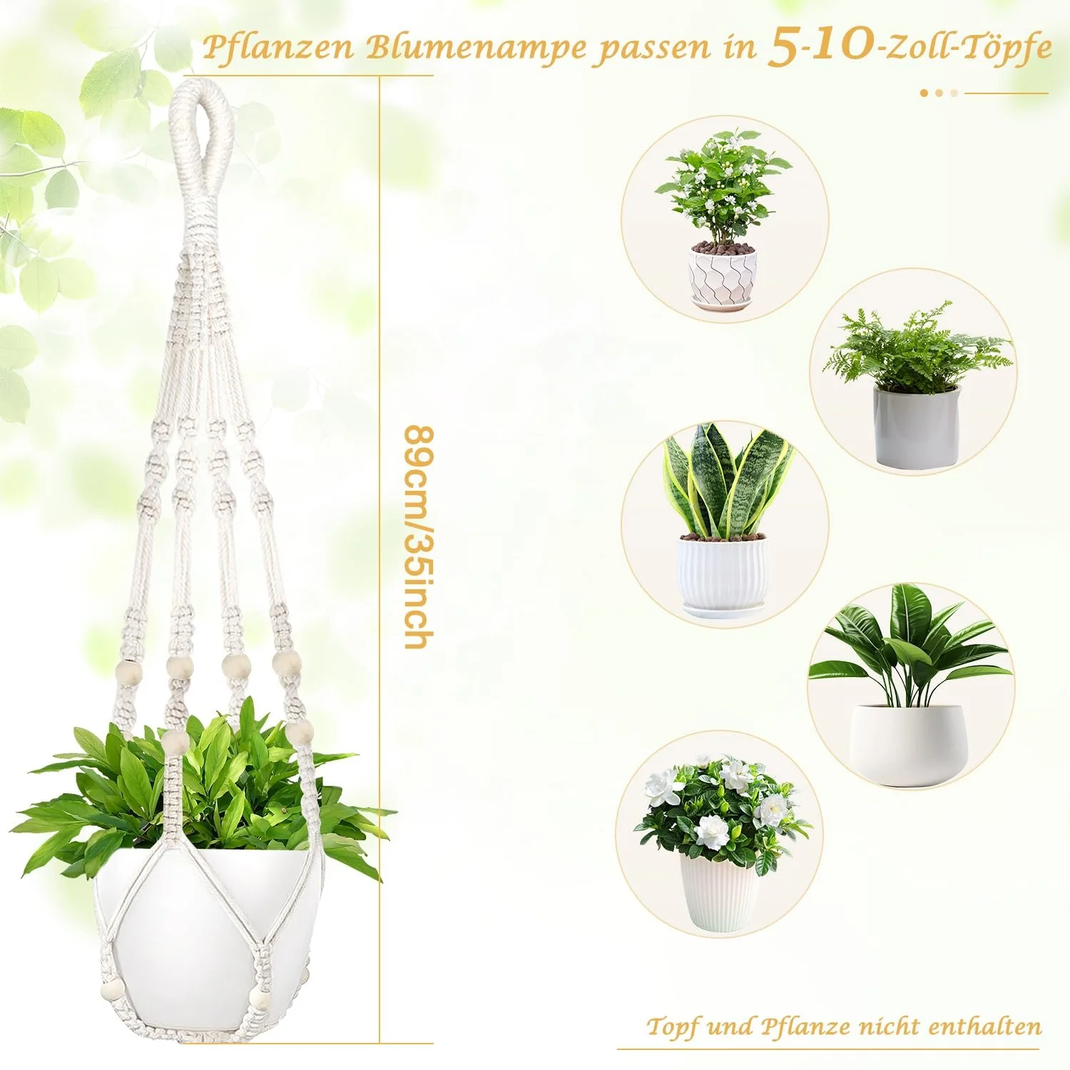 Подвесные корзины макраме Набор из 2 шт Хлопковая веревка 89 см Бохо, фото №3