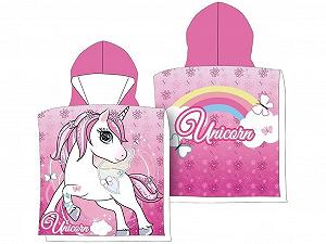 Пончо для ванны детское damaloo Unicorn, 55 x 110 см, большое, хлопковое, с капюшоном, с рисунком Единорога - Фото 1