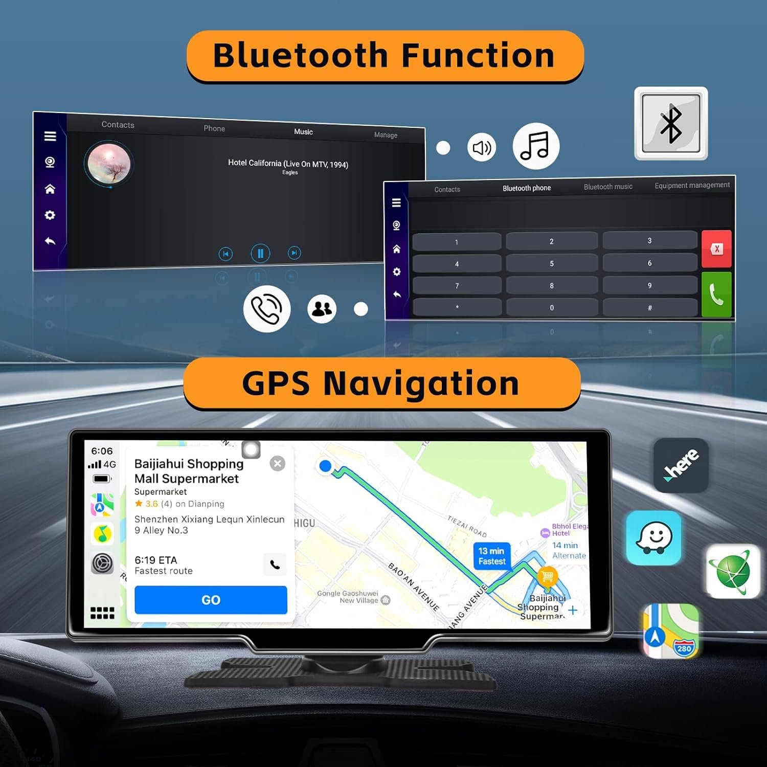 Автомагнітола Hikity A3372G64 3UK / 10.3" / Сенсорна / 2/32Гб / Android 12 / Apple CarPlay / Android Auto / Bluetooth / WI-FI / GPS / USB / AUX / TF Card, фото №4