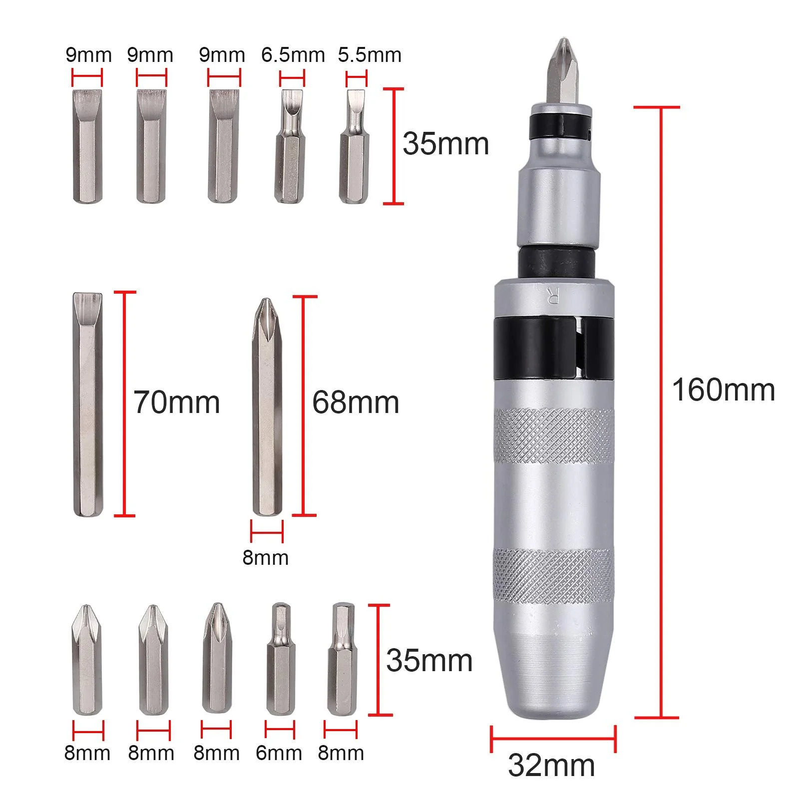 Набір ударних викруток Justech 13 предметів 1/2 дюйма 12 біт, фото №2
