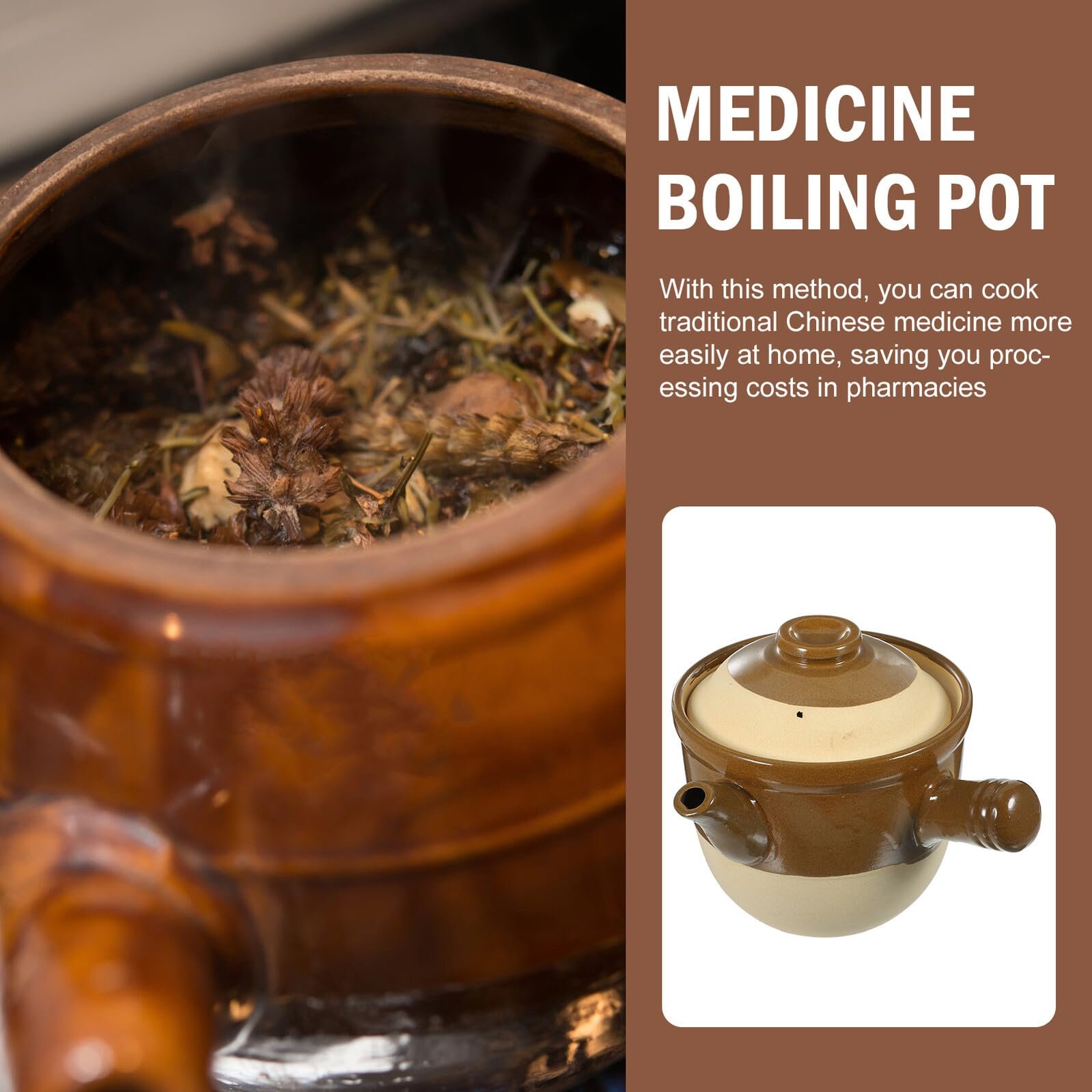 Керамический глиняный горшок для травяной медицины термостойкий для газовой плиты гладкий, фото №3