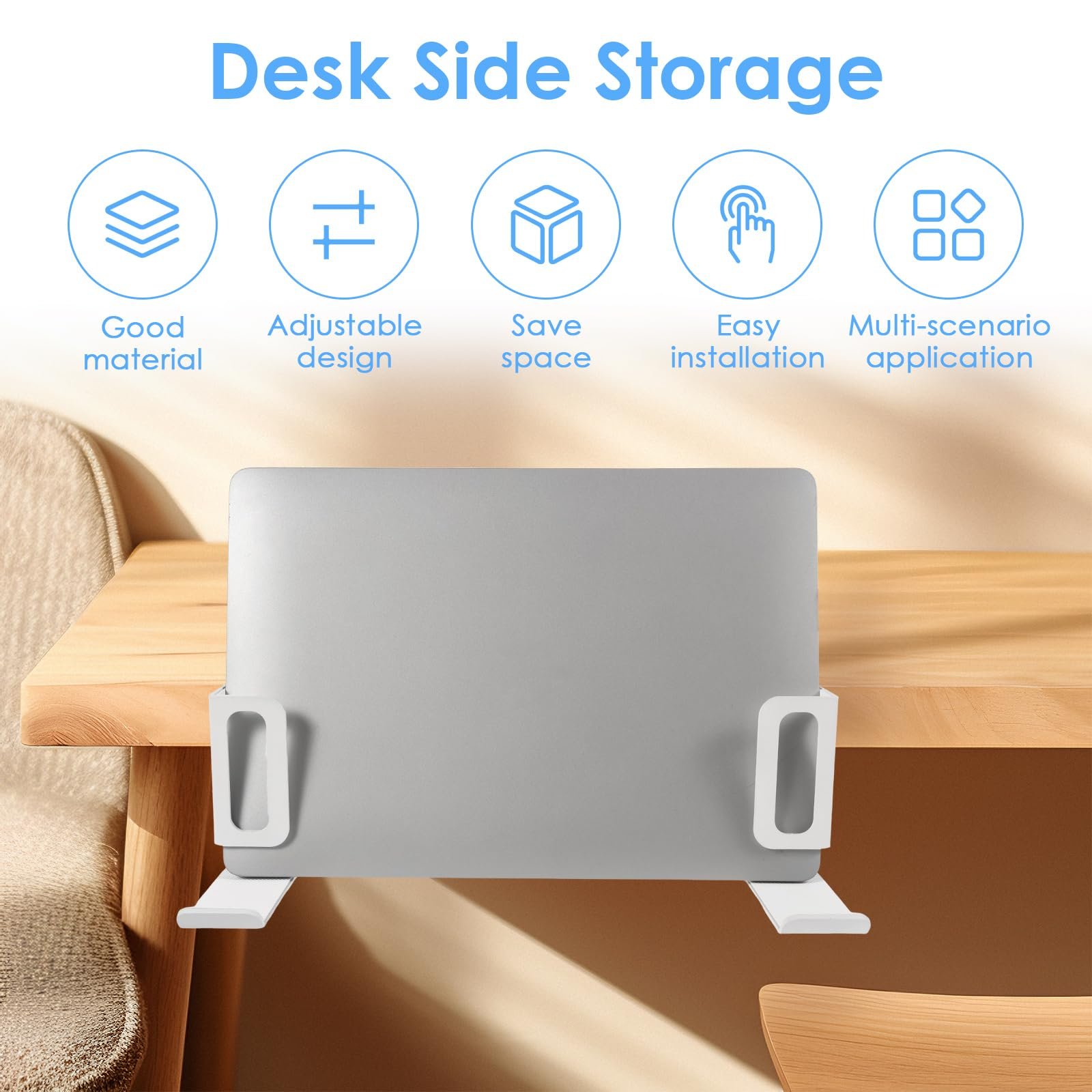 Подставка для ноутбука Вертикальная для стола Регулируемый прочный зажим для планшета Органайзер для дома, офиса и школы (Белый, 2 шт), фото №3