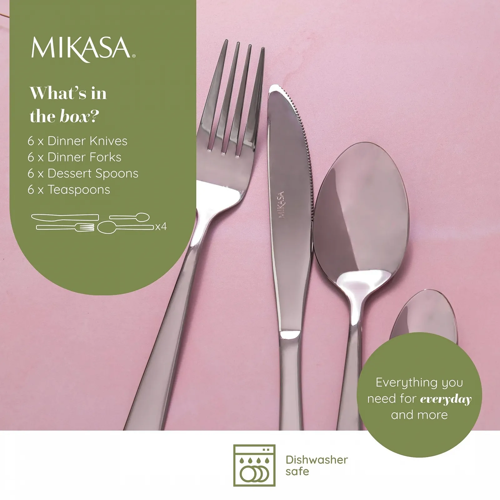 Набір столових приборів Mikasa Harlington 24 предмети, срібний, фото №3