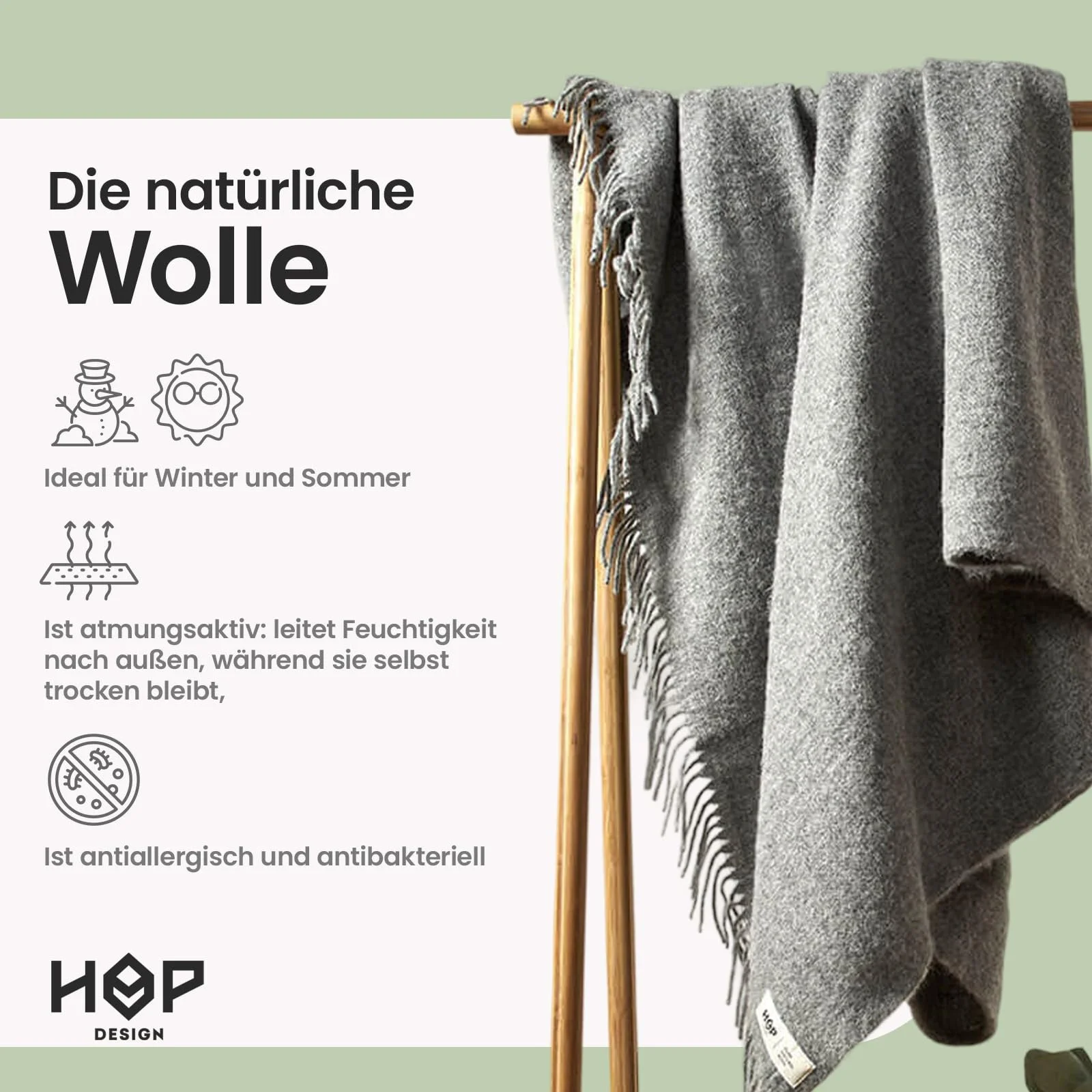 Вовняний Плед HOP DESIGN Virgin Wool - Тепла Покривало 155 x 205 см, фото №3