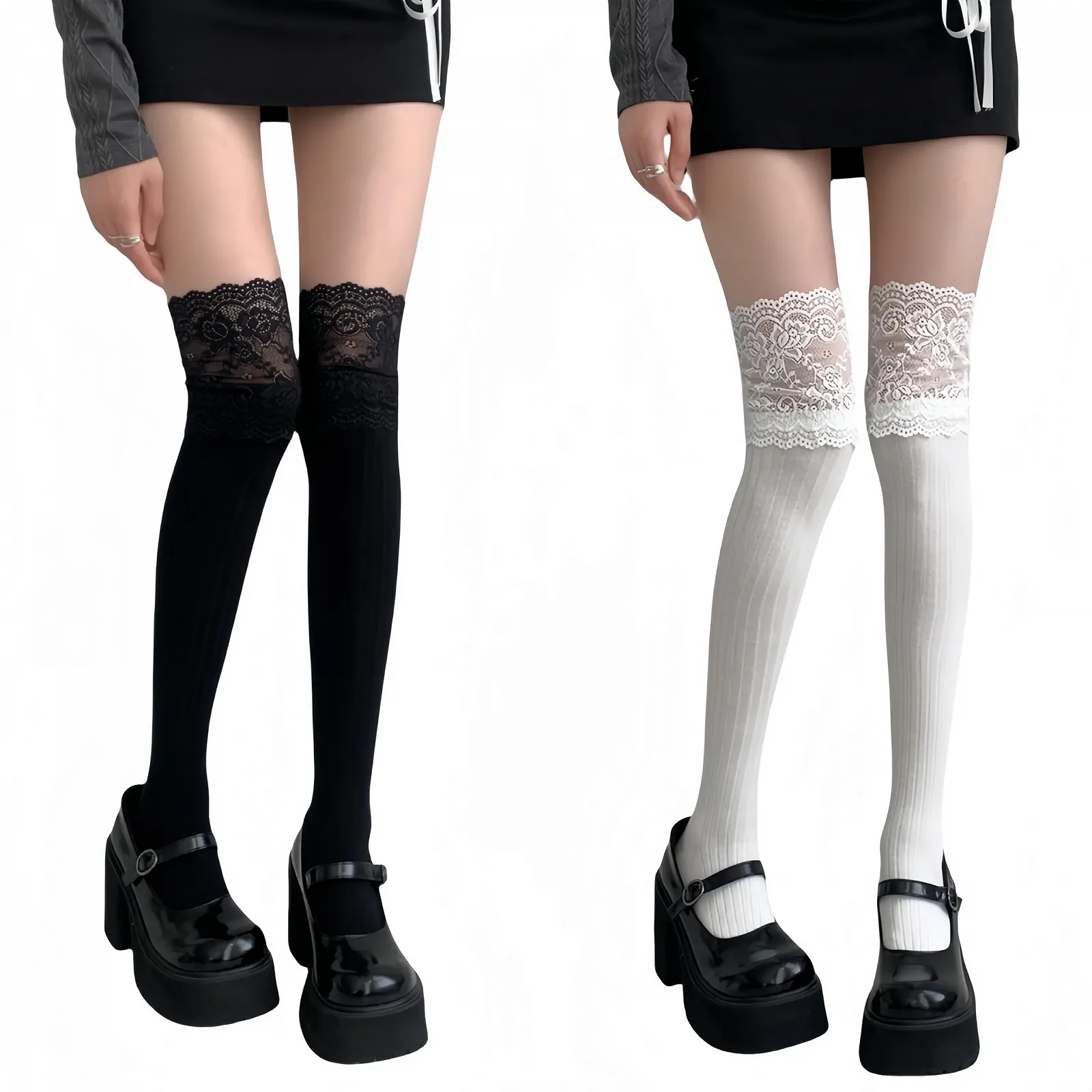 2 пари мереживних панчіх до колін Lolita, фото №1