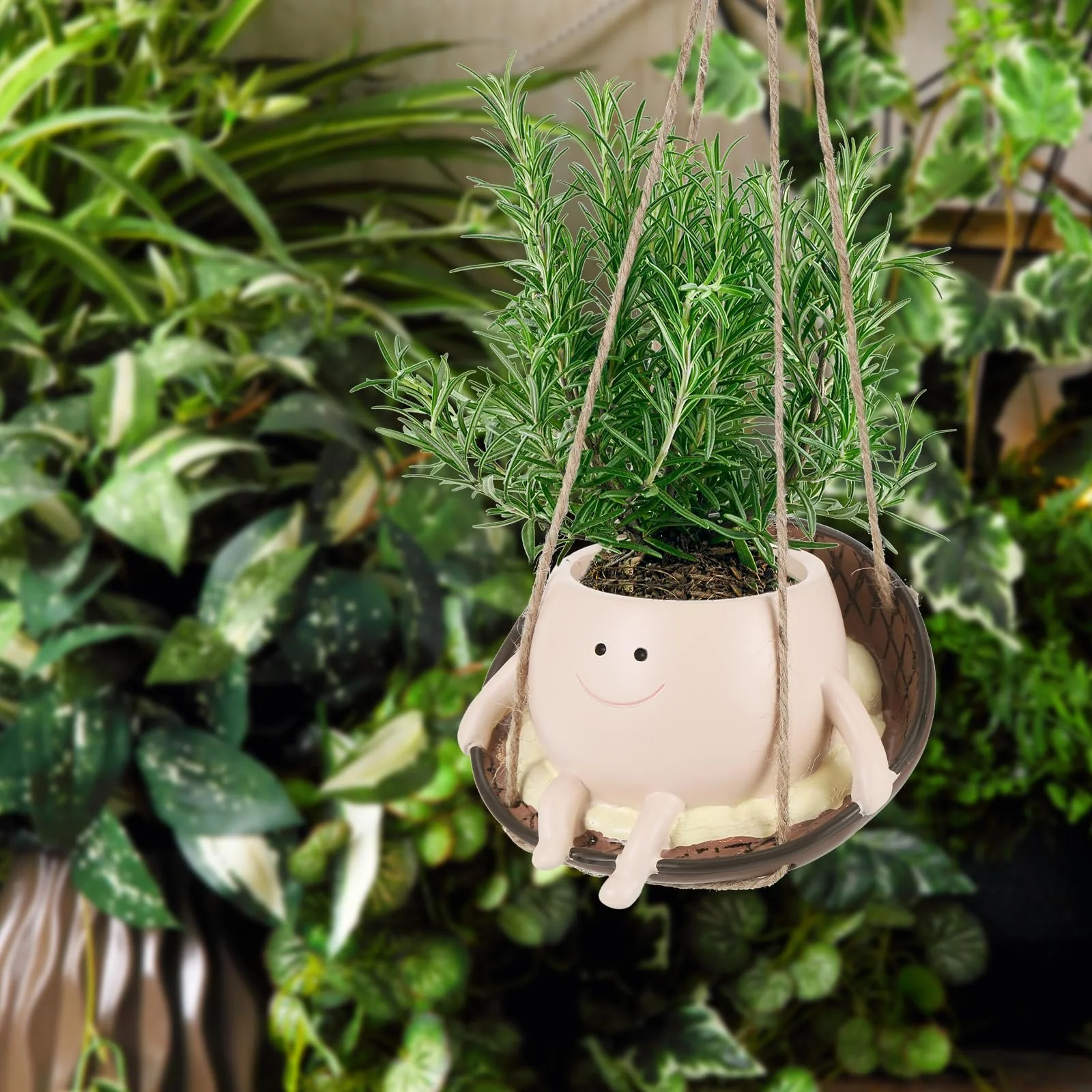 Підвісний горщик Усміхнене обличчя на гойдалці Полімерний, фото №3