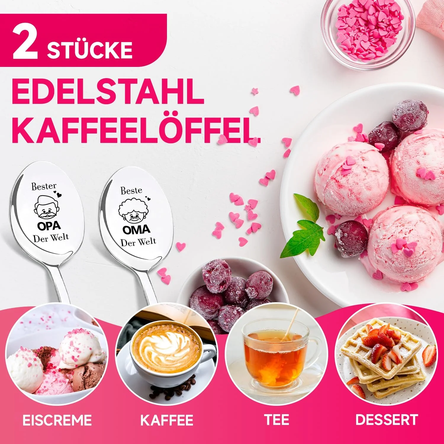 Ложка для кави Найкращі в світі бабуся та дідусь сріблястий, 2 шт, фото №2