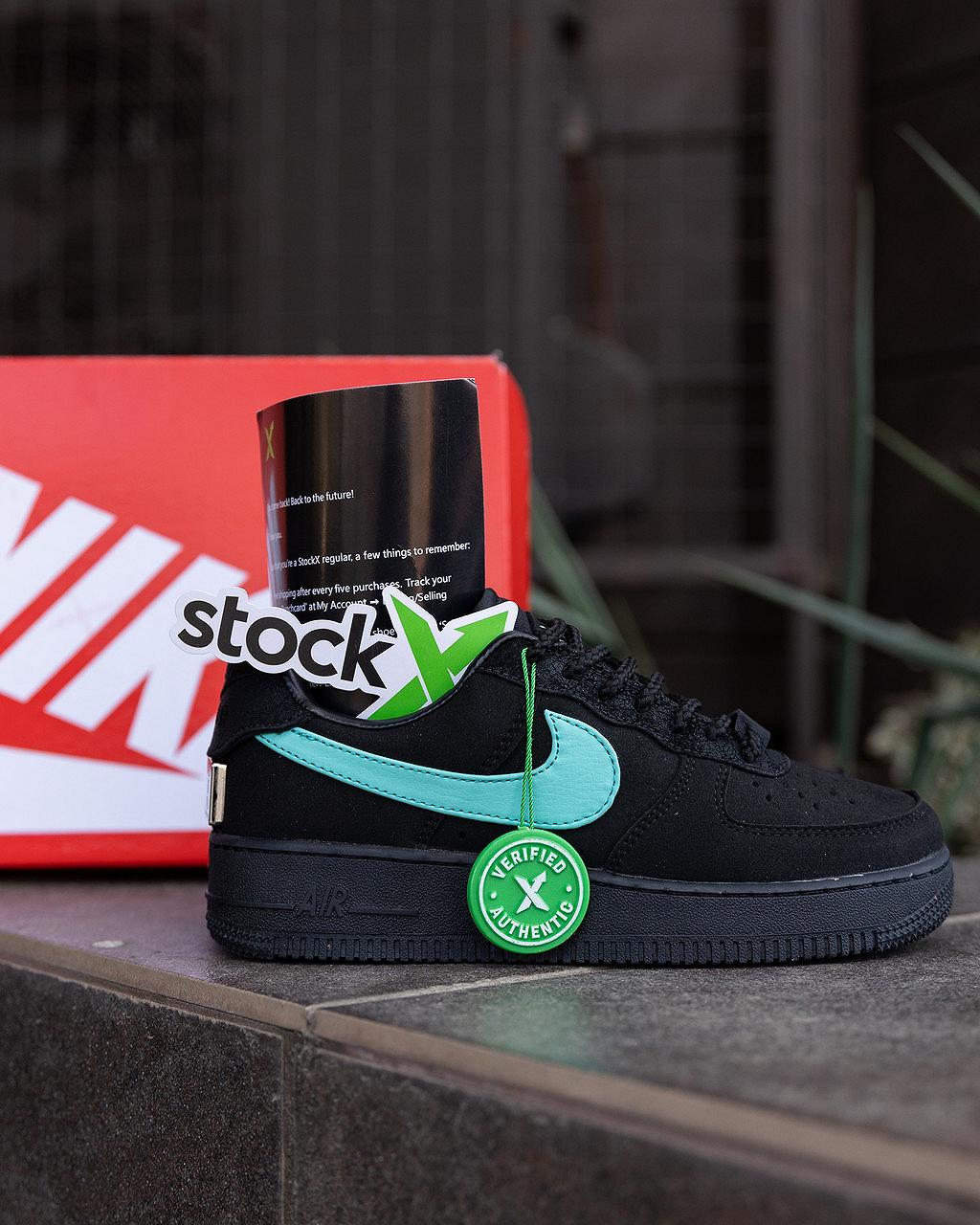 Кроссовки женские черные Nike Air Force 1 Low Tiffany х Co стильные летние кросы из кожи найк обувь на лето, фото №4