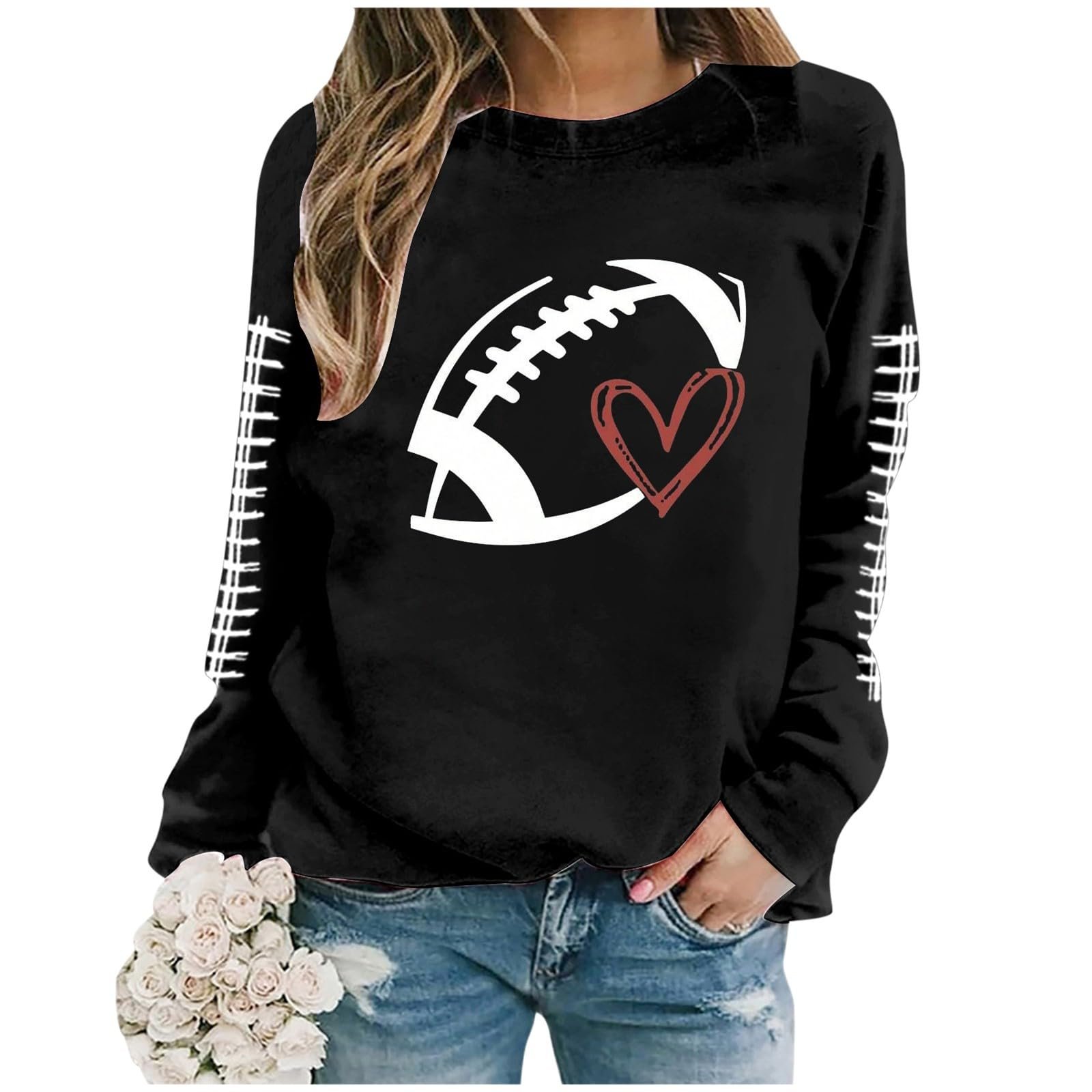 Женская Толстовка Football Mom Game Day Свободный Крой Football Lovers Длинный Рукав Удобная Football Season Slim Графический Круглый Вырез Letter Осень, фото №4