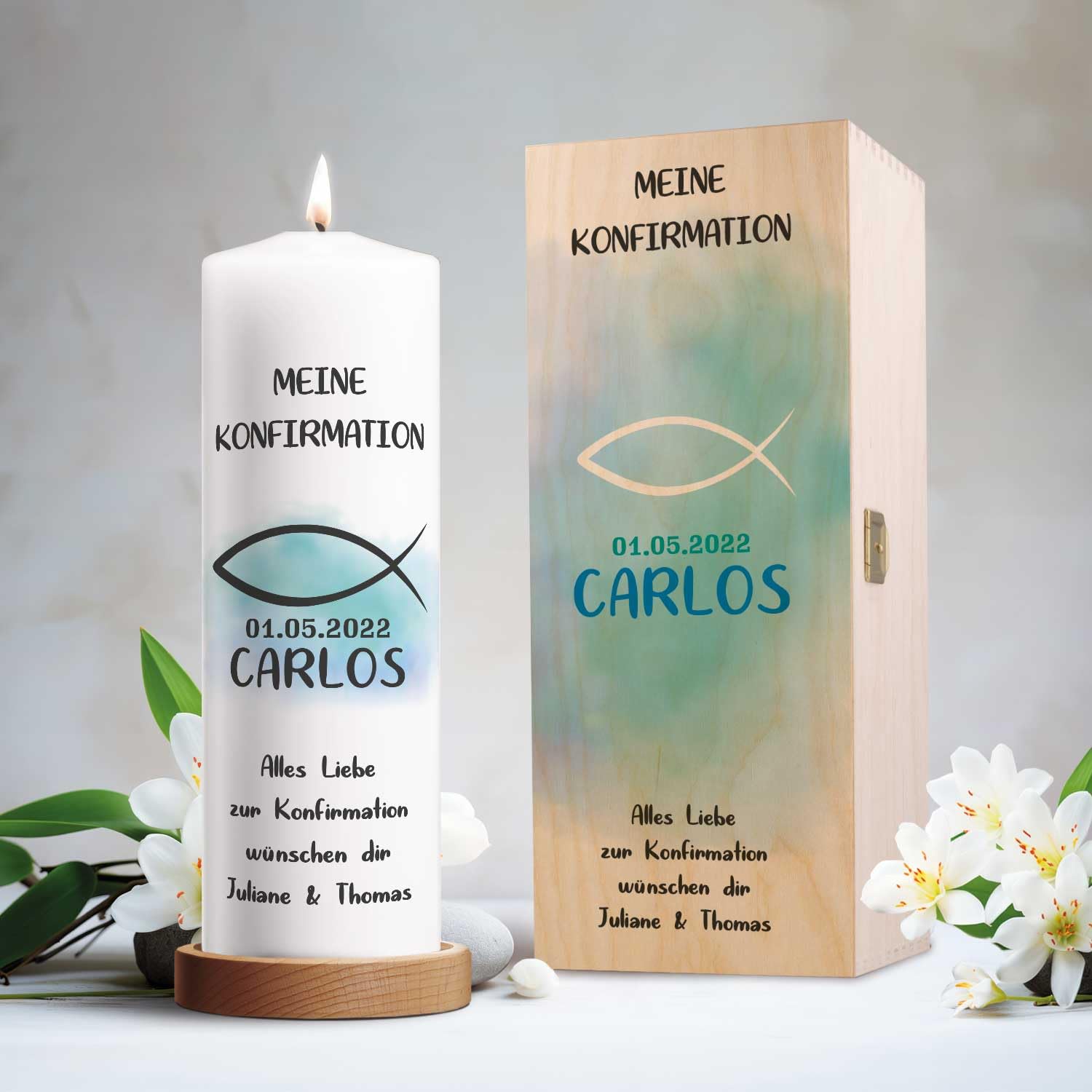 Свеча GRAVURZEILE Confirmation Fish Столб 250/80 мм Синий, фото №2 Свеча GRAVURZEILE Confirmation Fish Столб 250/80 мм Синий, фото №2