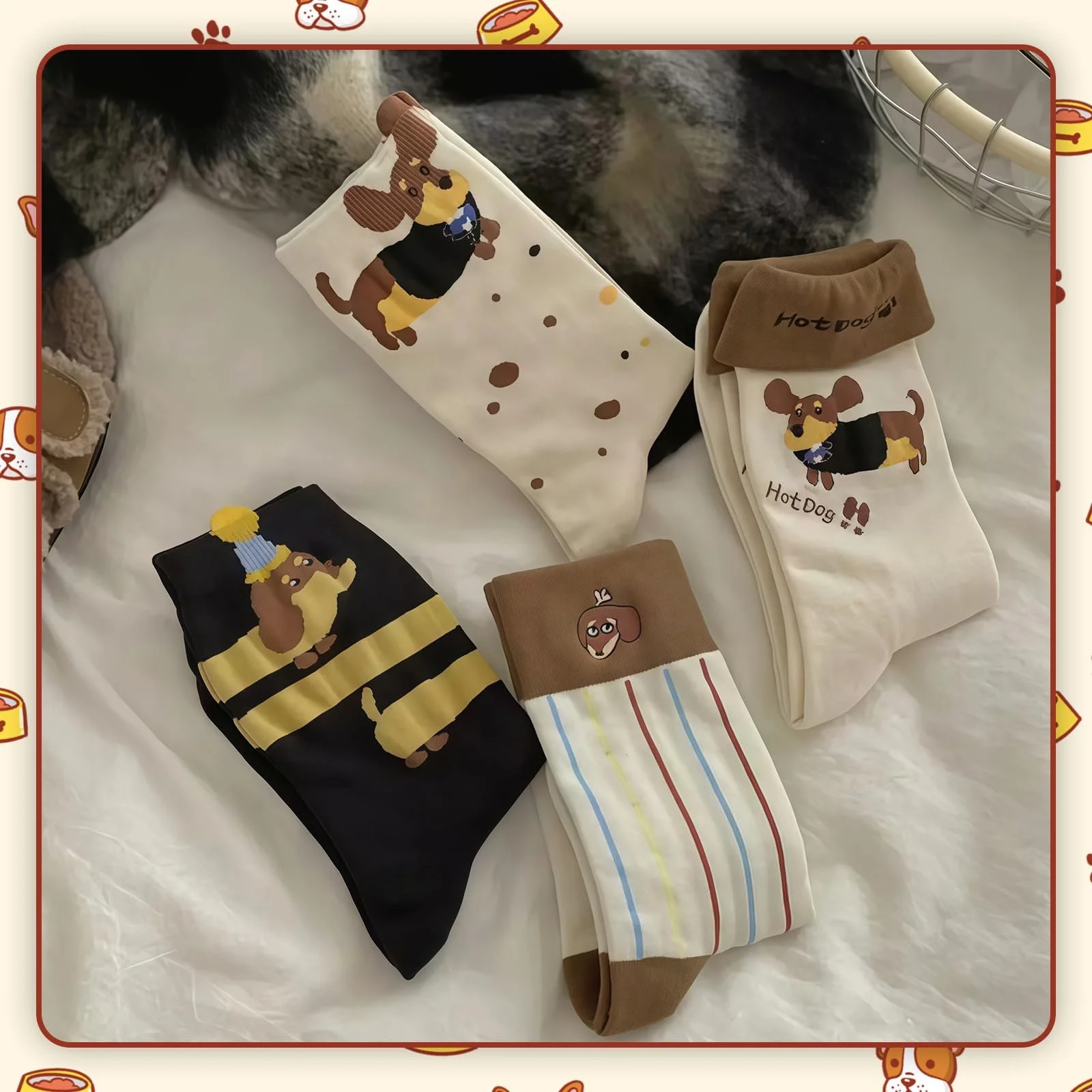 Шкарпетки Такса з малюнком тварин, Кольорові, 5 пар, фото №2 Шкарпетки Такса з малюнком тварин, Кольорові, 5 пар, фото №2