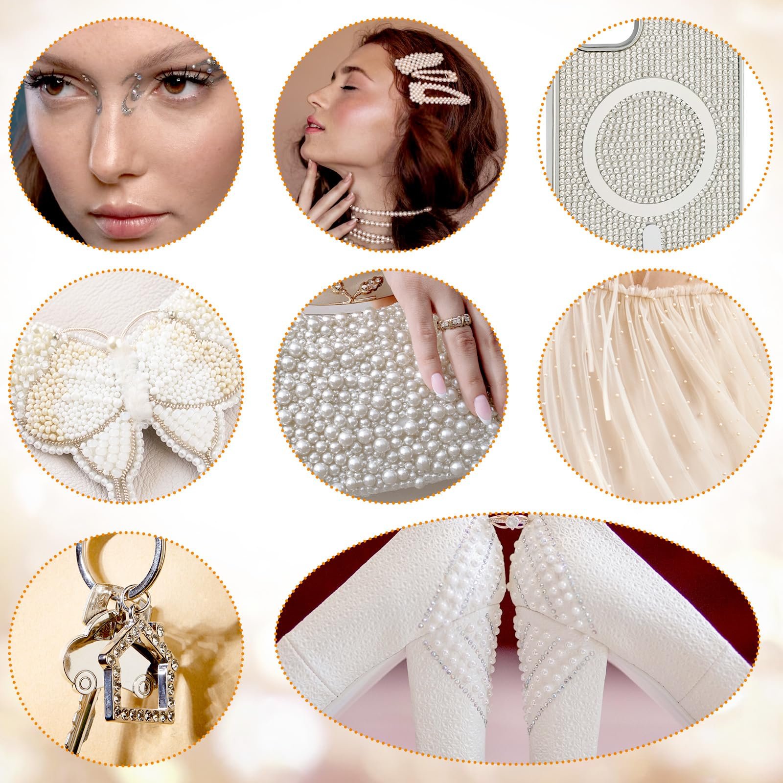 Напівкруглі намистини та блискучі камінці Mix 60 г, золотий шампань, фото №6