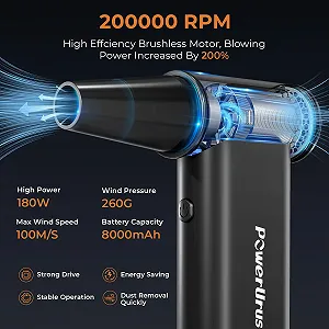 Электрическая воздуходувка 2-в-1 PowerUrus 200,000 RPM 4 скорости 8000mAh Алюминиевая synthetic.ua - Фото 1