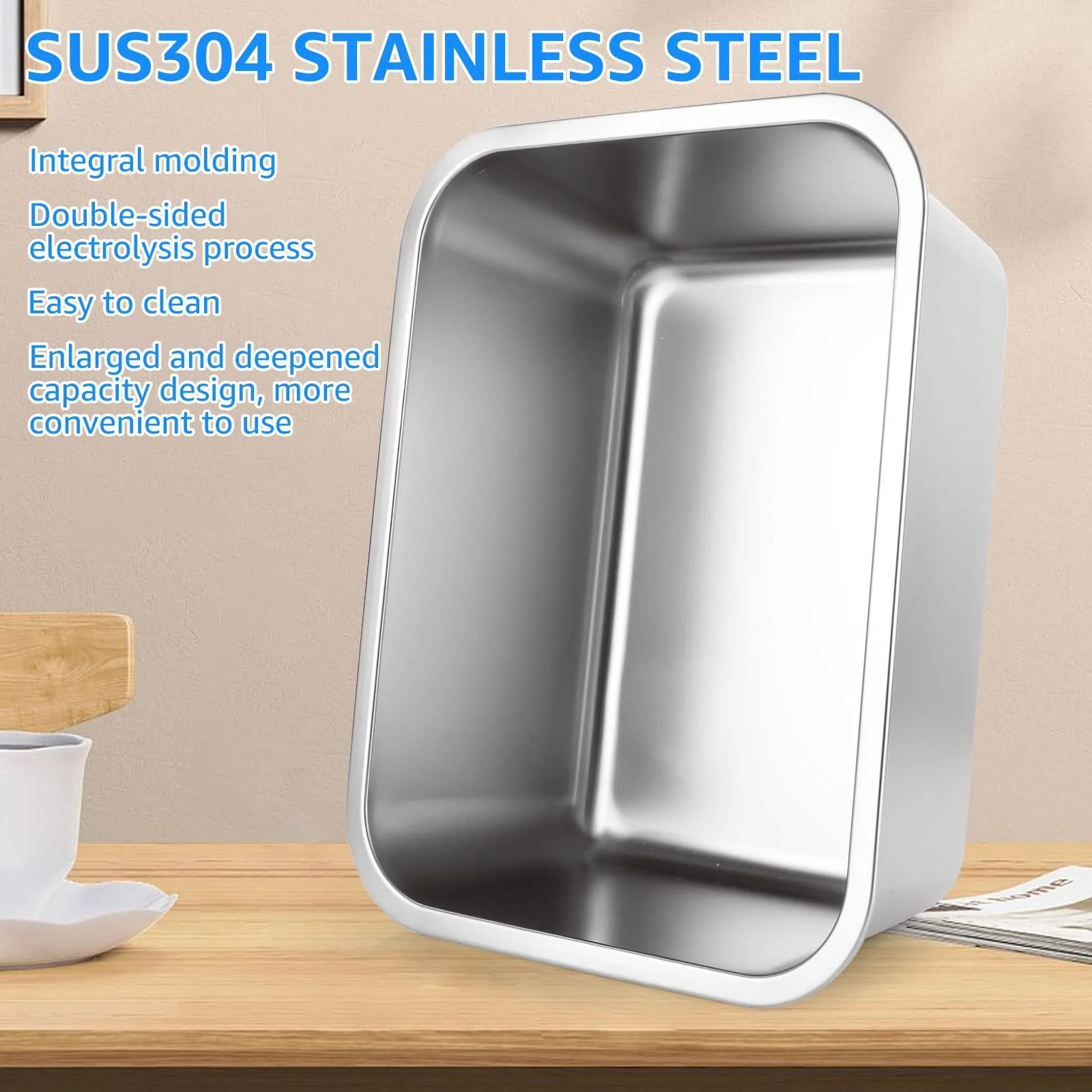 Миска для мытья и смешивания ASelected 304 Stainless Steel 10 л Прямоугольная 33 x 24 x 15 см, фото №4 Миска для мытья и смешивания ASelected 304 Stainless Steel 10 л Прямоугольная 33 x 24 x 15 см, фото №4
