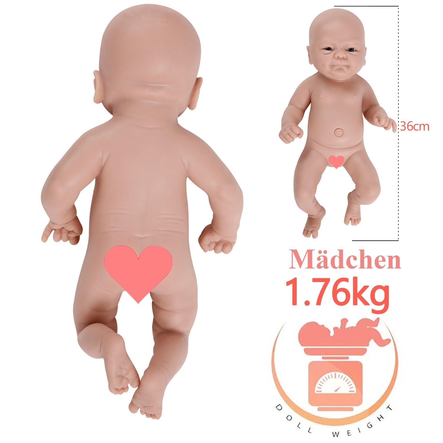 Кукла новорожденная IVITA WG1515 Силиконовая для всего тела Открытый рот Близнецы 36 см 1760 г Девочка WG1512CT, WG1515, фото №6