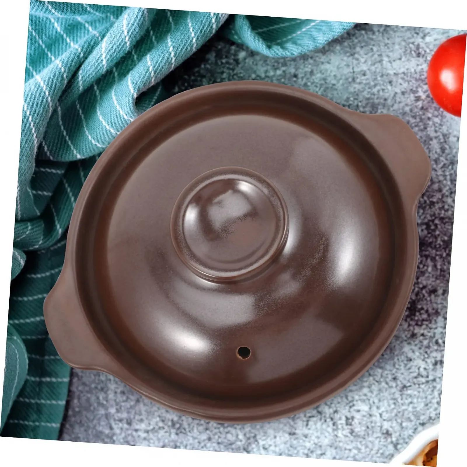 Кастрюля керамическая Gatuida Small Clay Pot С крышкой для лапши термостойкая с пароотводом Коричневая, фото №7