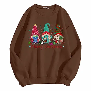Модный свитшот с круглым вырезом и рождественским принтом для женщин, трендовый пуловер с длинными рукавами для праздничного стиля, винтажный свитер - Фото 1
