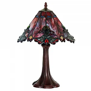 Настільна лампа нічник Bieye Baroque L30021US Стиль Тіффані Вітражне скло Цинкова основа 13 дюймів 19 дюймів Червоний synthetic.ua - Фото 1