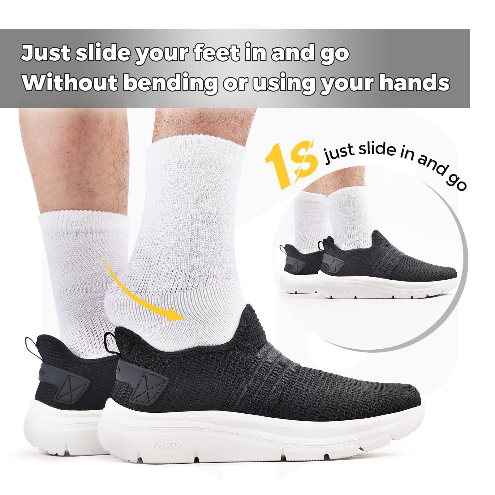 Кросівки FitVille Slip-On Extra Wide Чорний/Сірий, фото №2