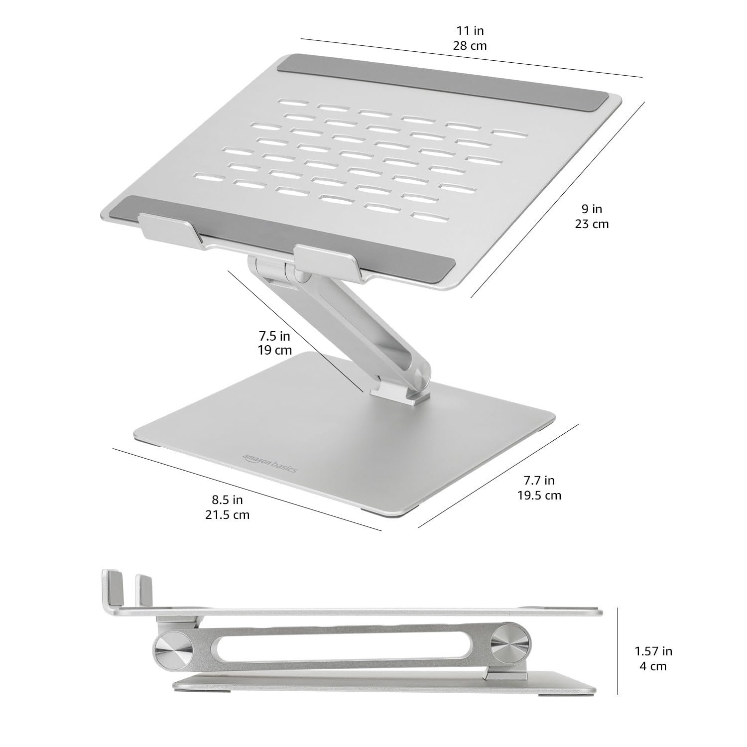 Подставка для ноутбука Amazon Basics Регулируемая Эргономичная с теплоотводом до 17,3 дюймов, 27,9 x 23 x 5,6 см, Серебристый, фото №6