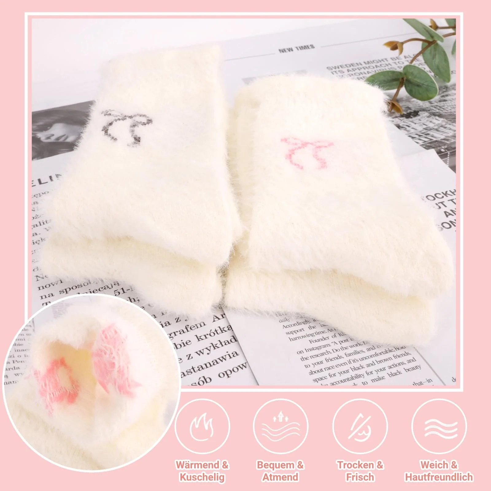 4 пары женских носков, пушистые носки с рюшами, теплые носки с рюшами, носки для кровати, носки для сна, фото №3