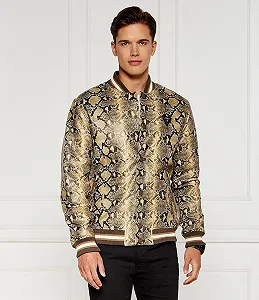 Чоловіча шкіряна куртка-бомбер GUESS - Python Print Коричнева - L - Фото 1