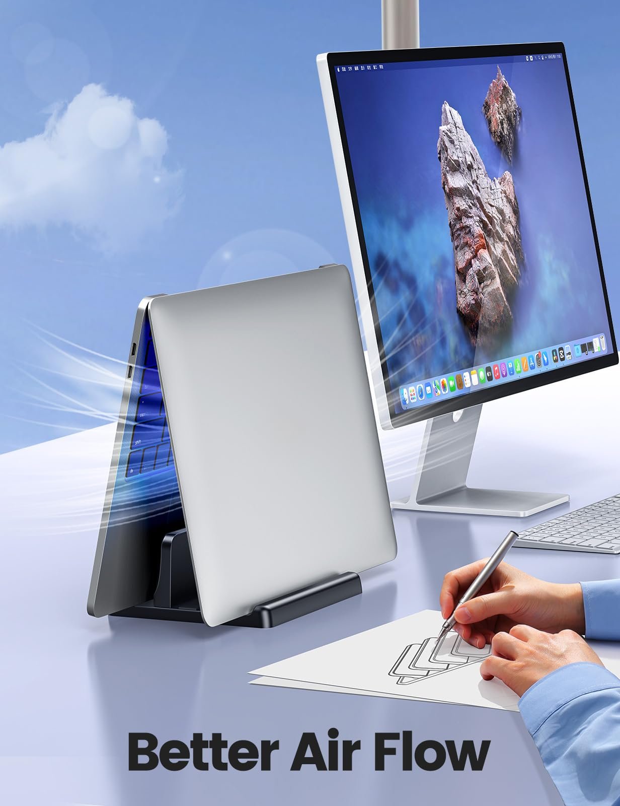 Вертикальная подставка VAYDEER, 3-в-1, для ноутбука, до 17,3 дюймов, черная, фото №3