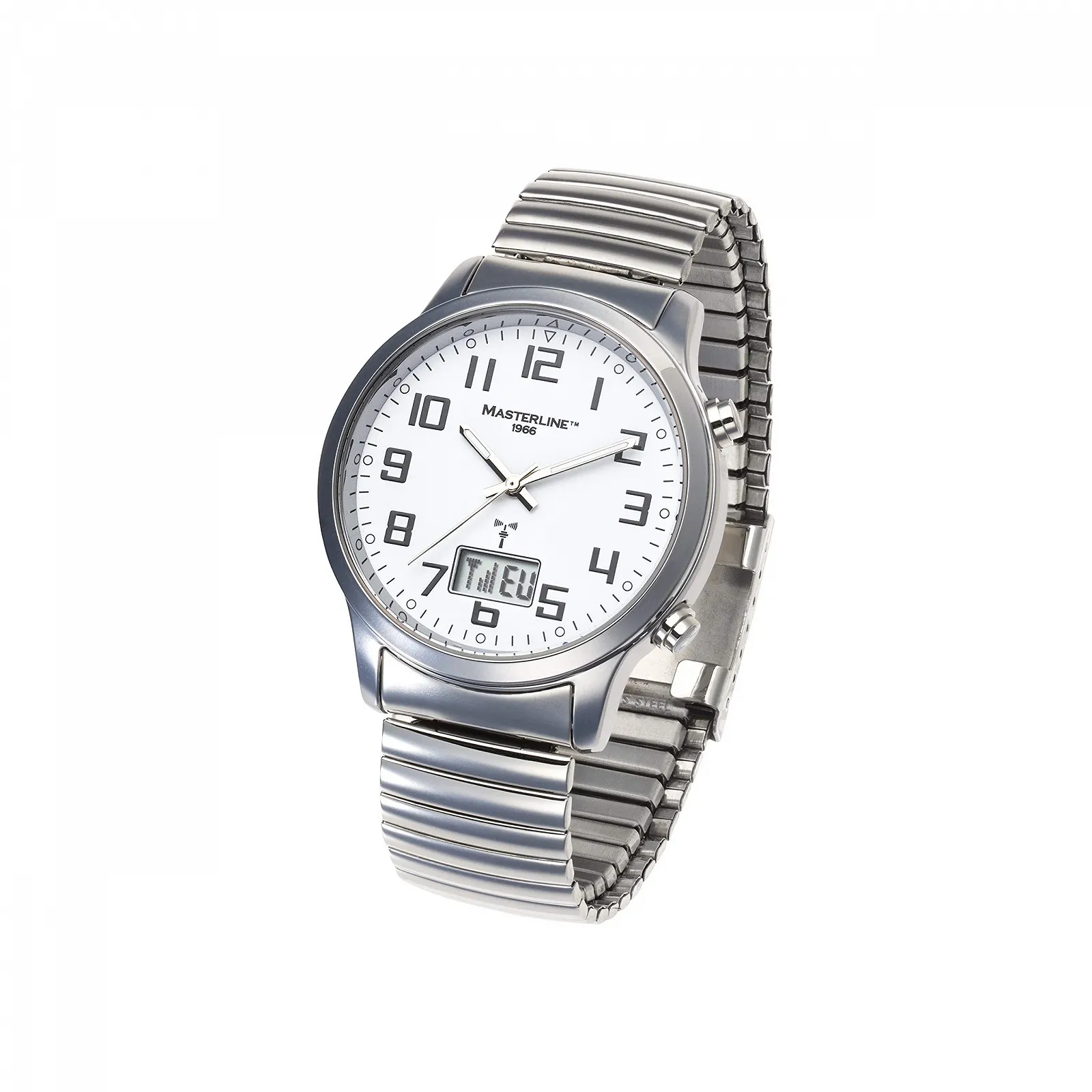 Радиоуправляемые часы Masterline1966 ML06228012, аналого-цифровые, нержавеющая сталь, гибкий браслет, белые и серебристые, браслет, фото №1 Радиоуправляемые часы Masterline1966 ML06228012, аналого-цифровые, нержавеющая сталь, гибкий браслет, белые и серебристые, браслет, фото №1