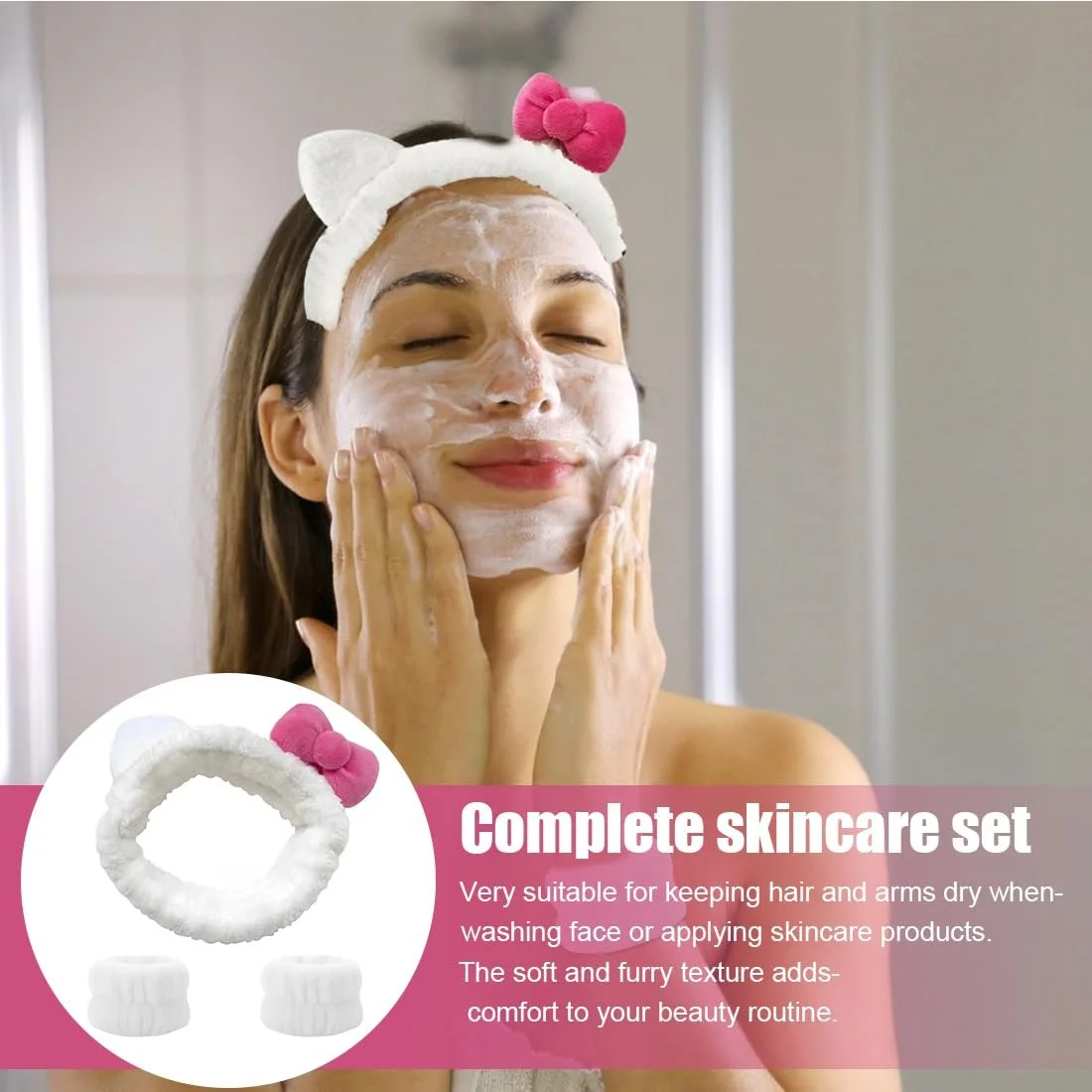 Пов'язка для спа, Еластичні напульсники для вмивання обличчя для жінок, фото №5