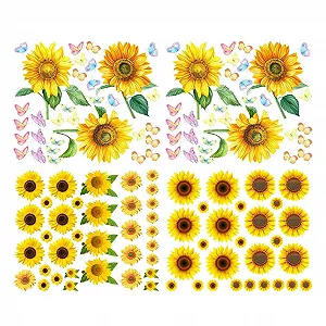 Наклейка на стіну Alnicov Соняшники та метелики 118 шт. Жовтий - Фото 1