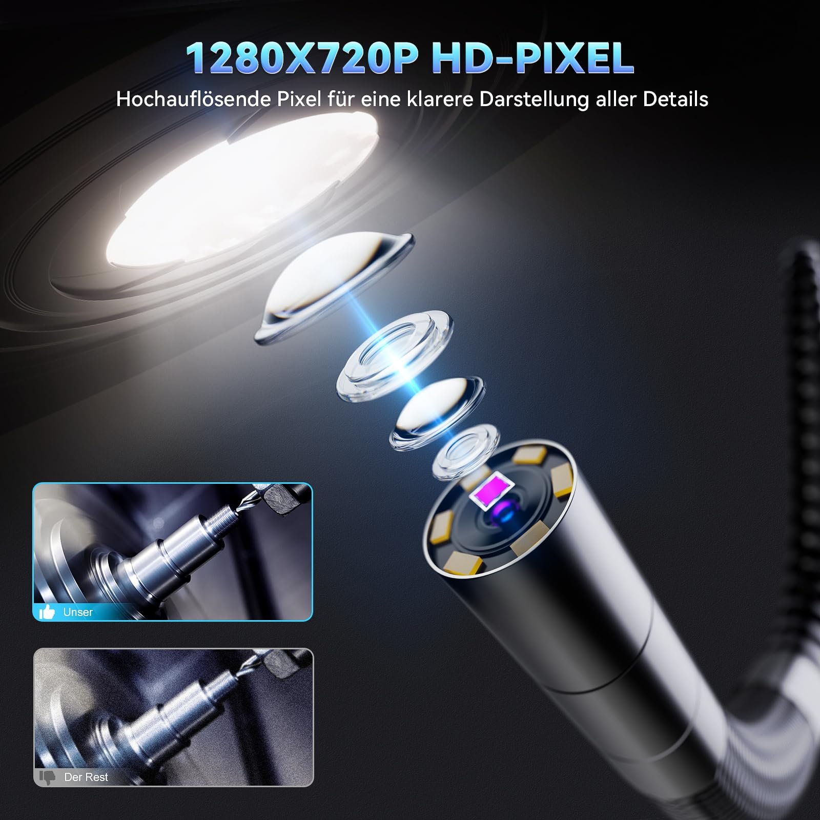 Ендоскоп Ralcam 6.2 mm з камерою, 360°, 1280 x 720, з 6 LED, IP67 водонепроникний, 1 m, фото №5