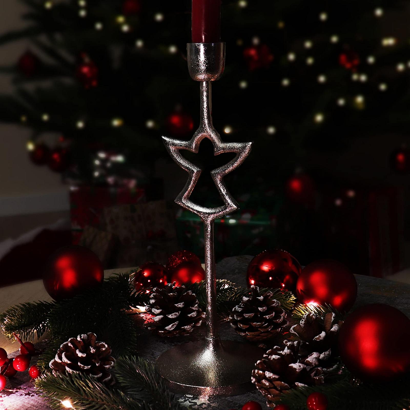 Підсвічник com-four® Різдвяний дизайн Одиночний зі свічковим підсвічником Кругла основа Різдвяні мотиви Срібний, фото №2