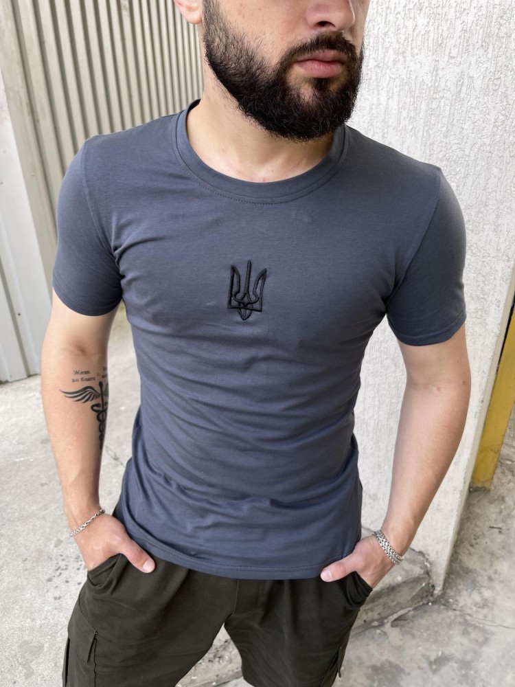 футболка ТРИЗУБ вышивка темно-серая, фото №2
