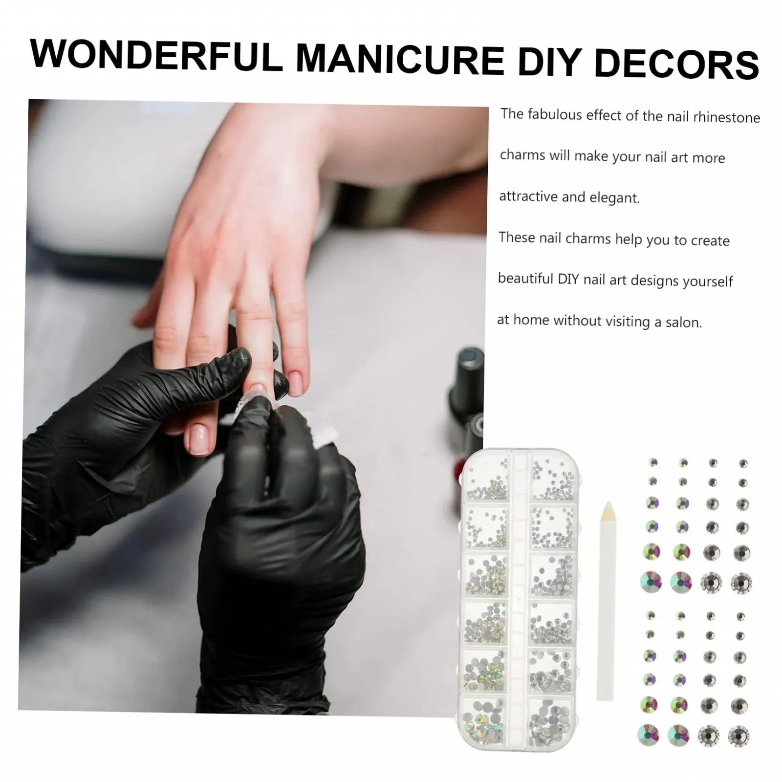 Стразы Плоские FRCOLOR 3 шт. для дизайна ногтей Блестящие стеклянные бриллианты с ручками для нейл-арта для творческого маникюра и украшений для ногтей, лица и тела, фото №3