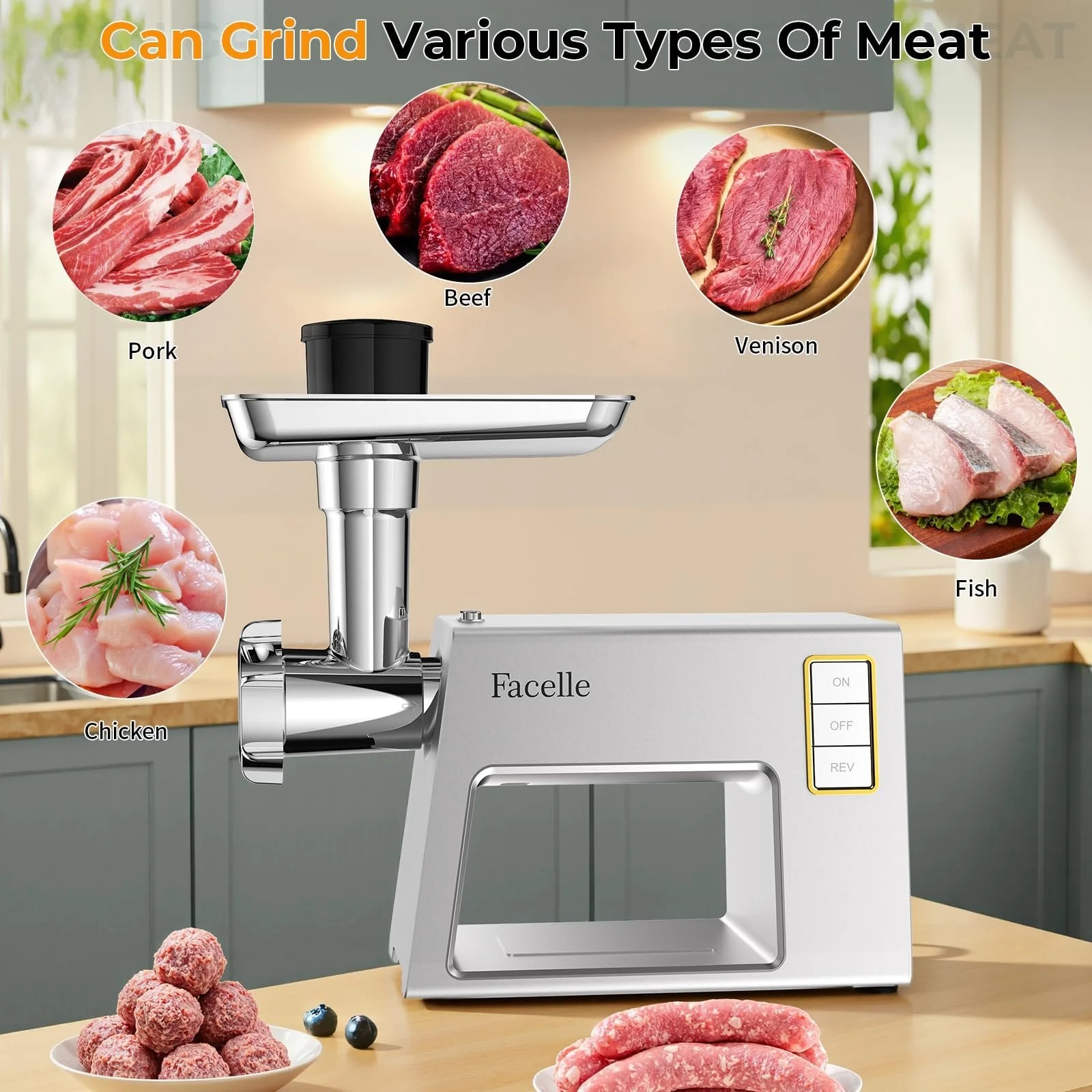 Мясорубка Facelle 2000 W с насадками из нержавеющей стали, фото №3 Мясорубка Facelle 2000 W с насадками из нержавеющей стали, фото №3
