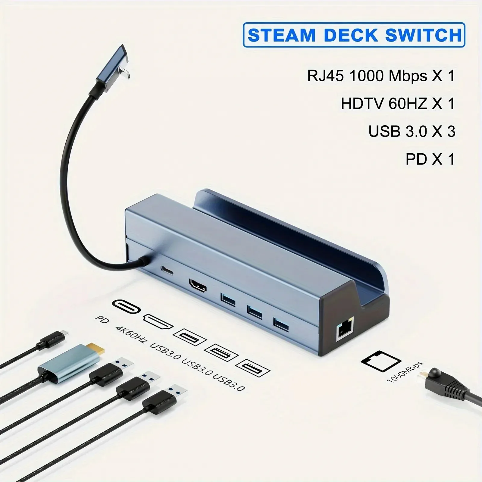 Док-станція Daguaika 6в1 90W для Steam Deck/ROG (HDMI 4K/ Ethernet/ 3хUSB 3.0/ USB-C90W), фото №7