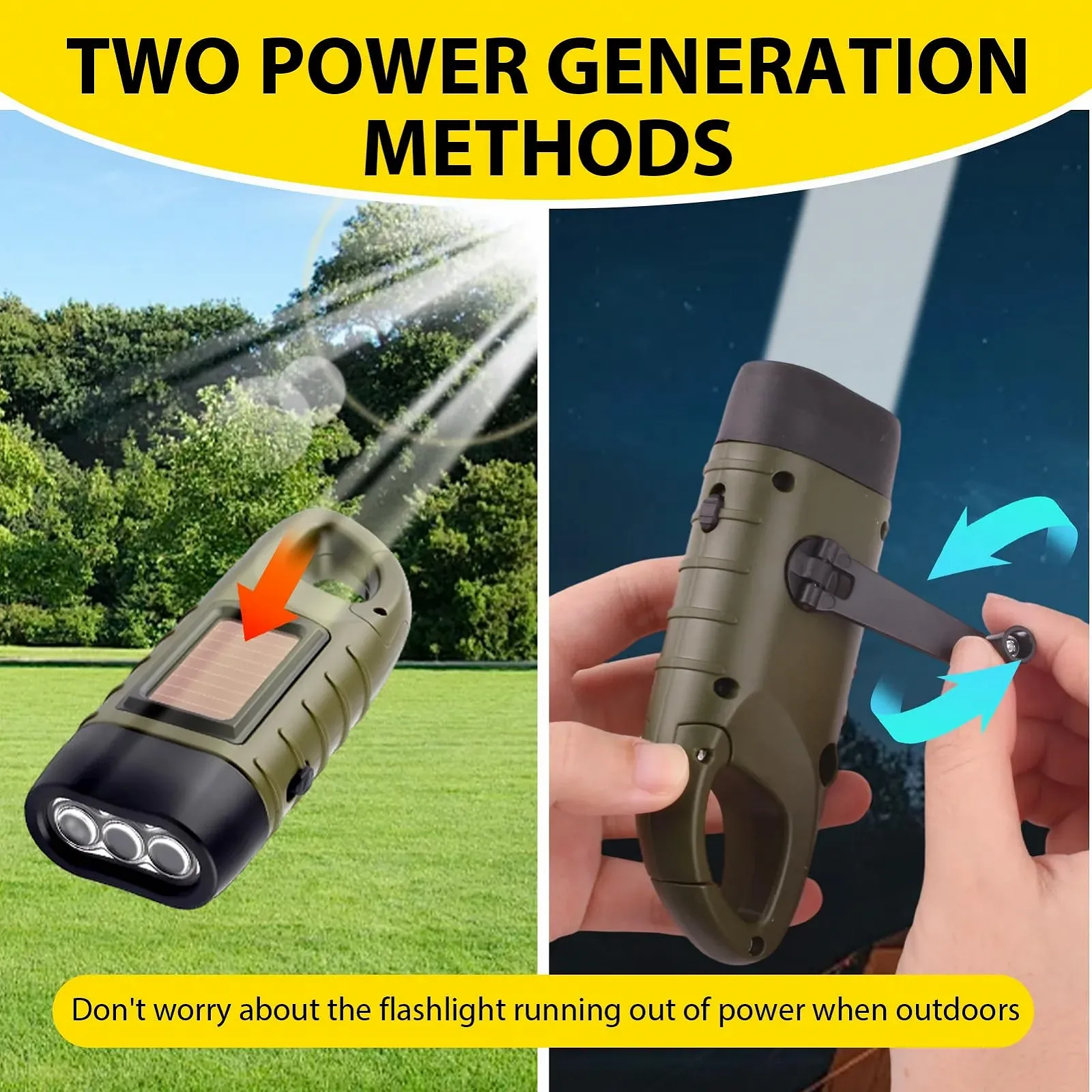 Ліхтар ручний з сонячною панеллю LED аварійний з ручкою та сонячною панеллю, водонепроникний для кемпінгу, походів, фото №5