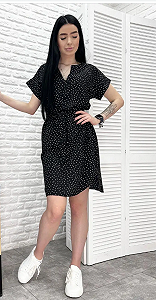 Женское летнее платье в горошек с коротким рукавом GF509250 размер 46/48, цвет черный - Фото 1