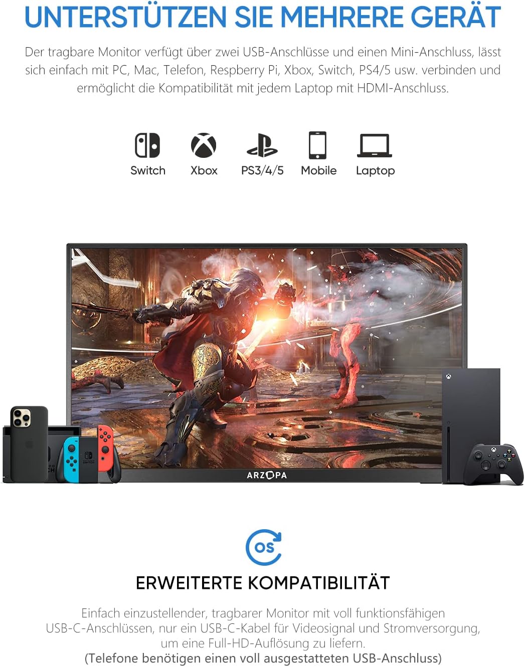 Монитор портативный 14" Arzopa A1 Gamut Slim Full HD IPS 60 Гц, фото №5 Монитор портативный 14" Arzopa A1 Gamut Slim Full HD IPS 60 Гц, фото №5